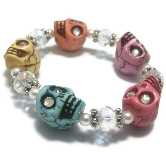ON SALE Stretchy Skull Bracelet in Pastel Colors