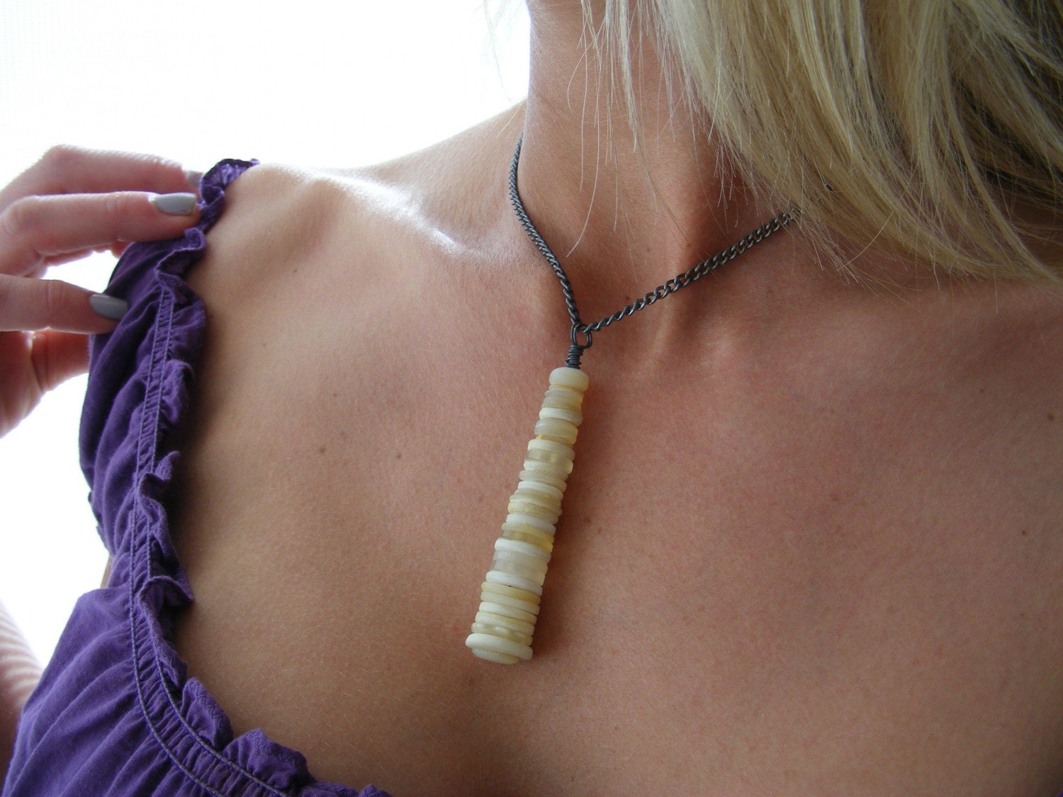 Ivory tower...creamy buttons...sterling...necklace