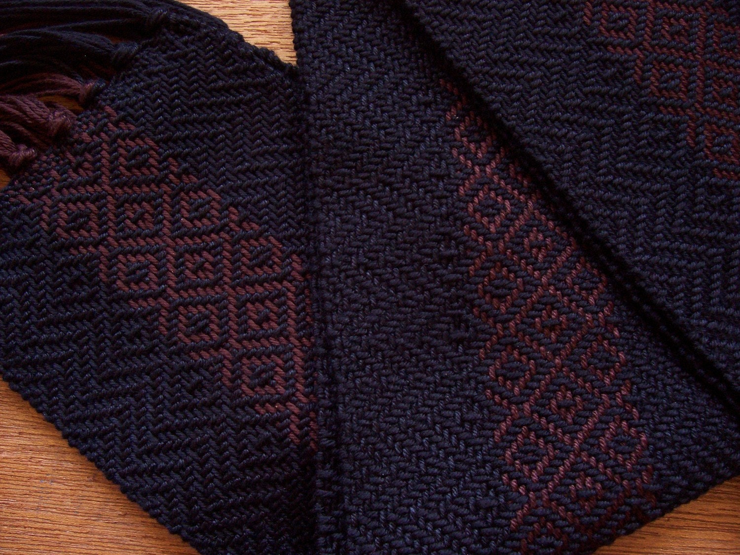 handwoven scarf in bamboo with black with brown stripe