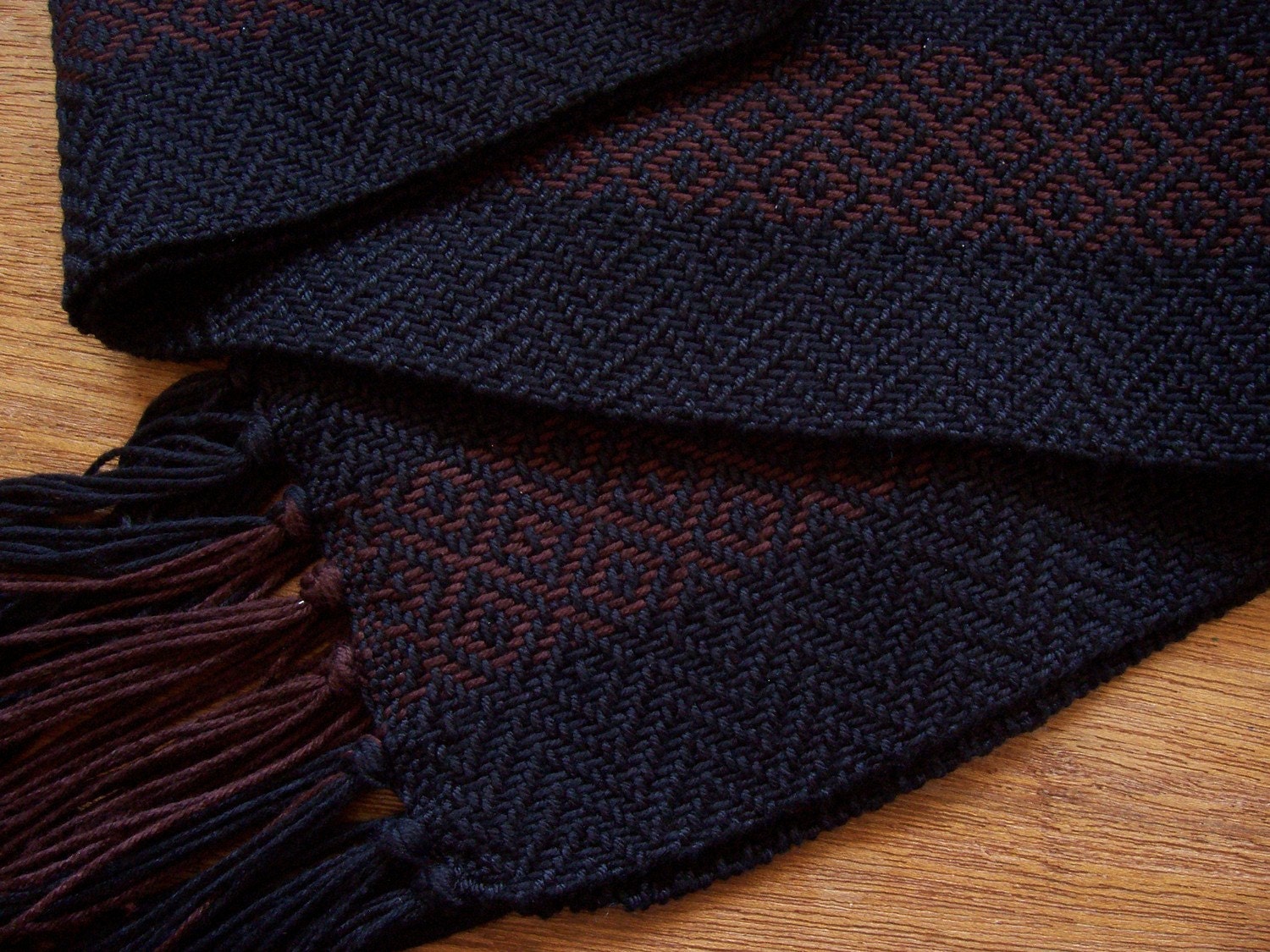 handwoven scarf in bamboo with black with brown stripe