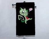 Embroidered Black Kitchen Dish Towel - Zombie Kitty