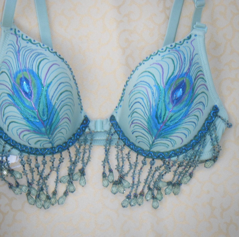 Cupcake Bra for Mardi gras Cockfeather summer top costume blue green peacock