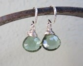 Green Earrings, Sterling Silver, Green Quartz Earrings, Wire Wrapped, Irisjewelrydesign