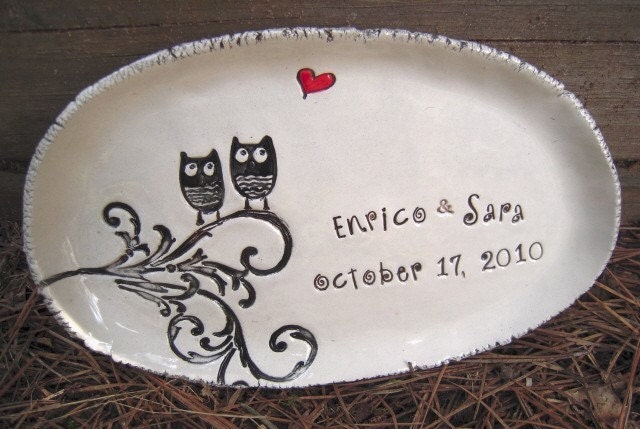 Owls Wedding Dish - Larger Size - Personalized- Made to Order