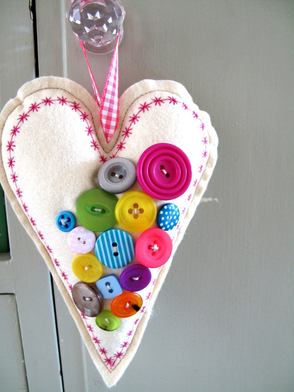 Bright Buttony Hanging Heart Decoration