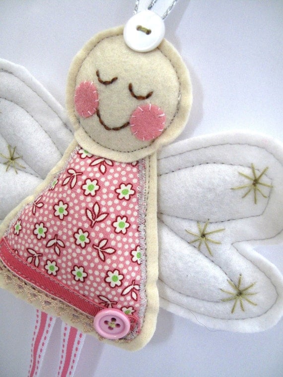 Angel for Christmas or Christening in Pink Ditsy Flower Fabric x Large Angel Decoration