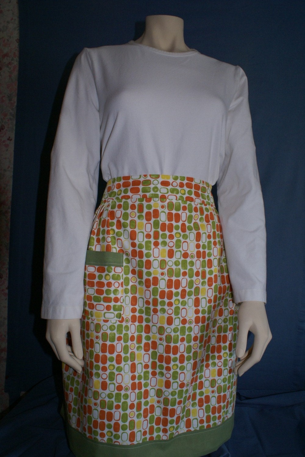 Retro inspired handmade Green and orange apron