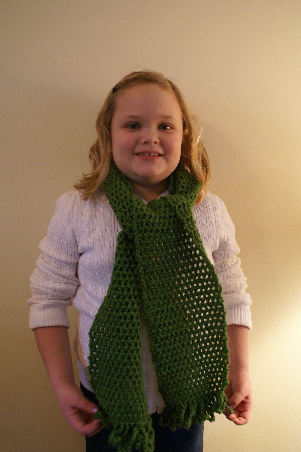 Warm and cozy hand crocheted Forest Green Scarf