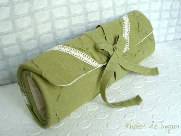 Customizable Straight Knitting Needle Case Needle Holder Project Bag Knitting Needle Case in Lime Green