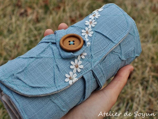 Crochet Hook Case Crochet Hook Holder Notion Pouch Needle Case Craft Bag in Rustic Sky Blue