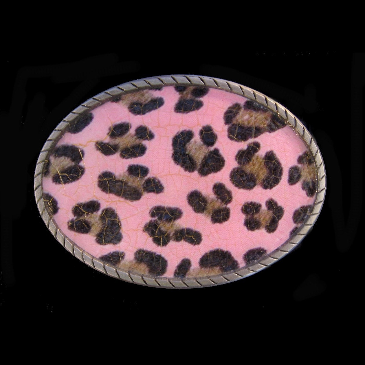 Womens Mens Belt Buckle Handmade - Pink Leopard
