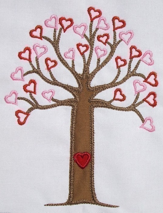 Tree of Love Applique Design 5x7 hoop Machine Embroidery