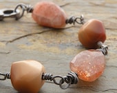 Orange Gemstone Bracelet, Sunstone, Calcite, Sterling Silver