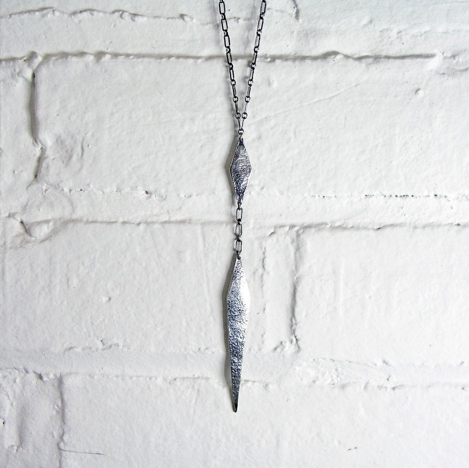 Sterling Silver Long Necklace with Long Slender Pendant - Florencia Necklace