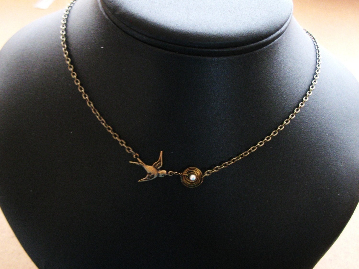 Mothers love III New Mommy silver oxidized bird hand woven nest with one swarovski pearl egg custom necklace