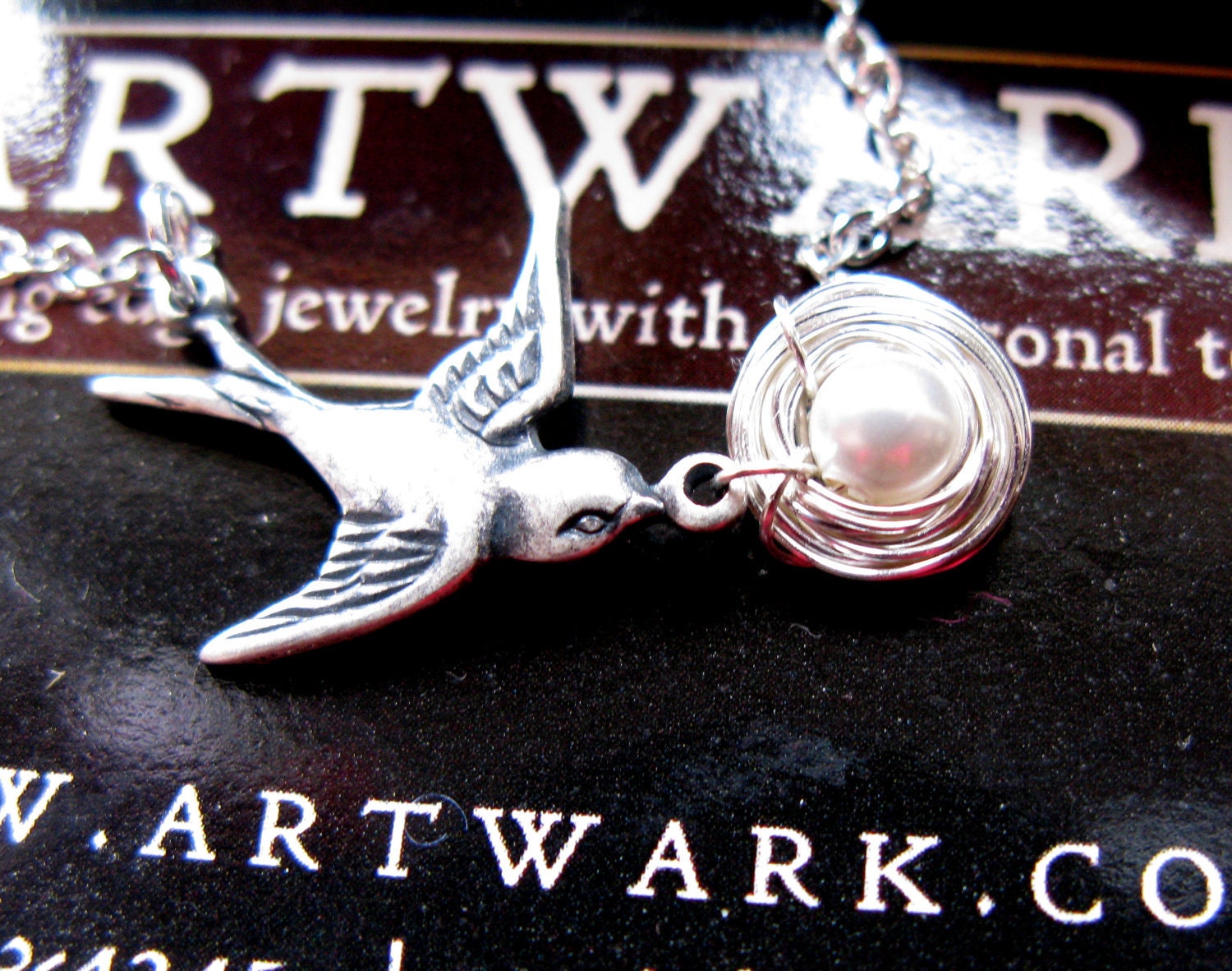 Mothers love III New Mommy silver oxidized bird hand woven nest with one swarovski pearl egg custom necklace