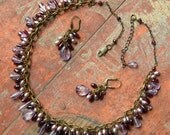 Lush garnet, amethyst and pearls necklace and earrings set