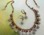 Labradorite and garnet necklace and earrings set