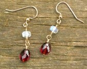 Top quality garnet and rainbow moonstone dangle earrings