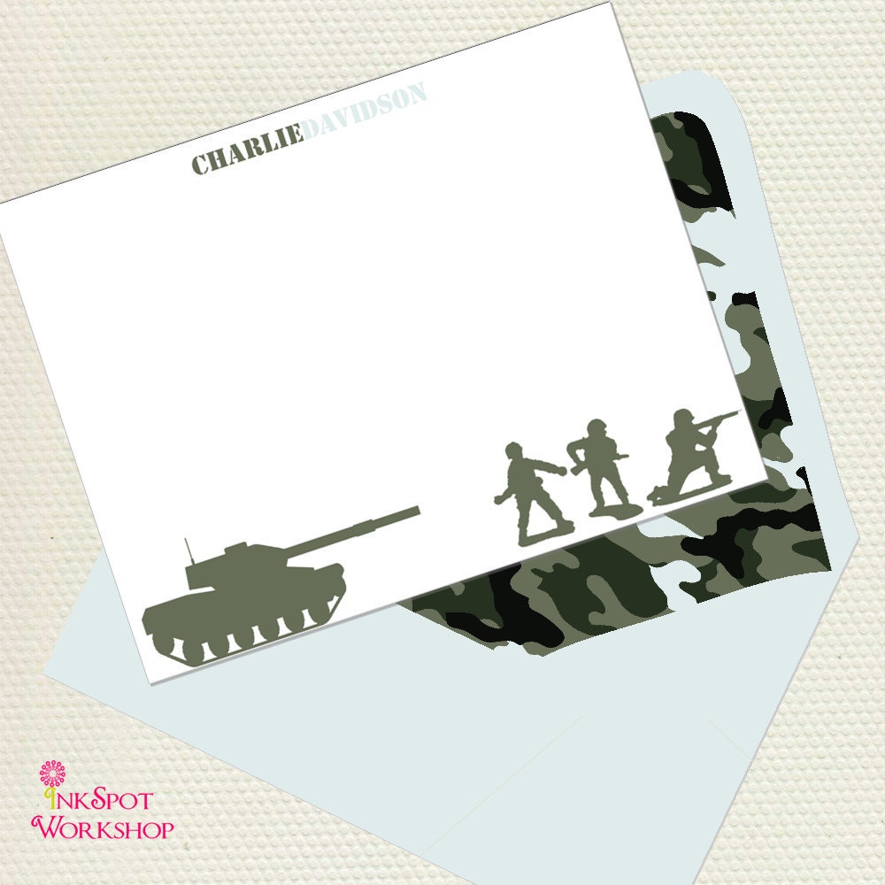 Camouflage Army Note Cards Personalized