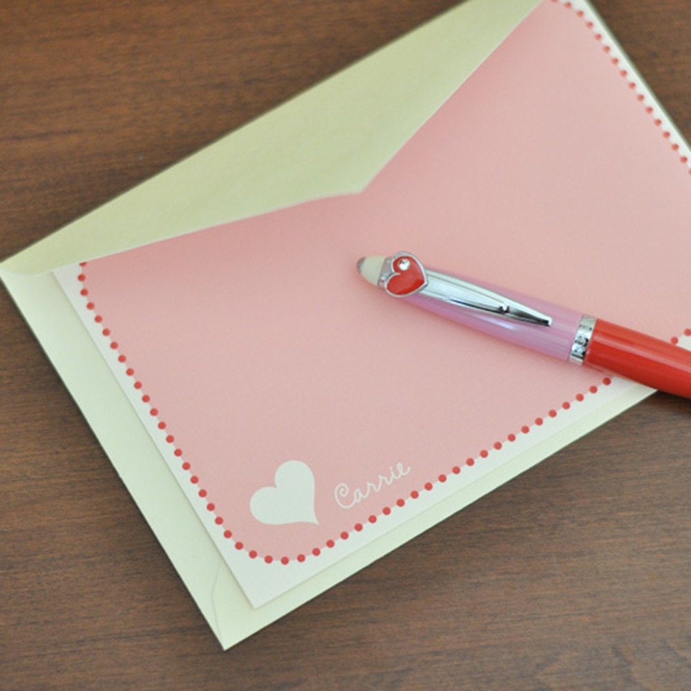 Heart Note Card Set With Matching Crystal Pen