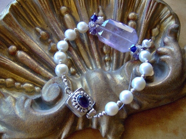 Amethyst Gemstone Pure Delight Pearl Bracelet in Sterling