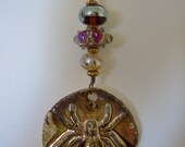 Ceramic Spider and Artisan Lampwork Beaded Pendant - Wire Wrapped