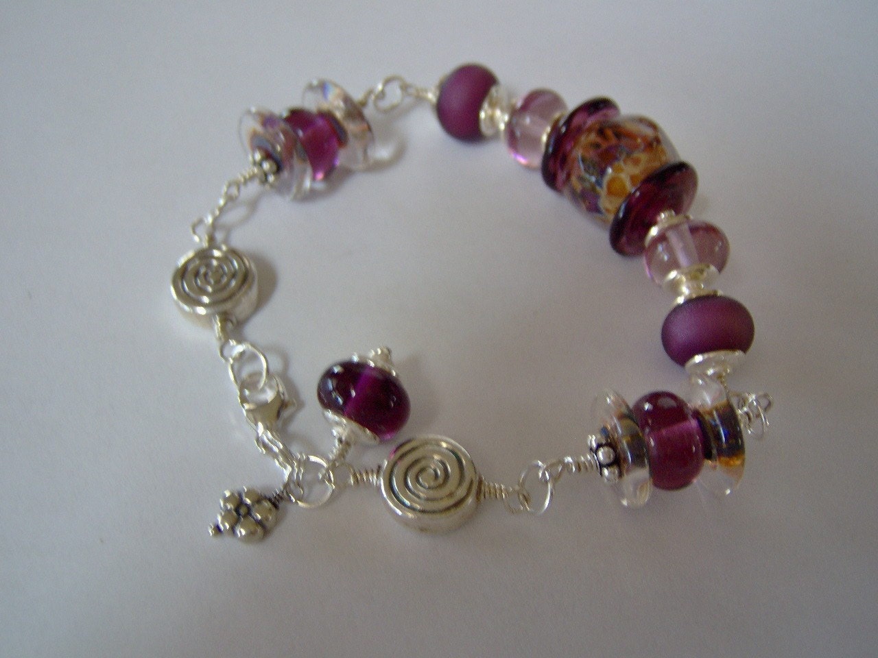 Amethyst Sunset Artisan Boro Lampwork Bracelet - Sterling Silver