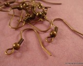 60 Antique Bronze Earwire N/F Fishhook Ball Coil Plated Iron 18mm Ear wires - 60 pc - F4015EW-AB60