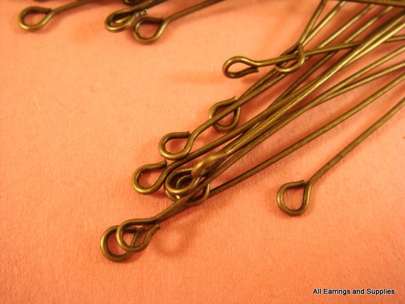 100 Bronze Eye Pins 21 Gauge 2 inch Antique Plated Iron - 100 pc - F4002EP-AB2100