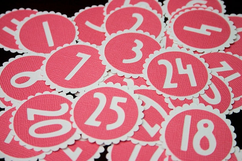 31 Pink and White Number Tags