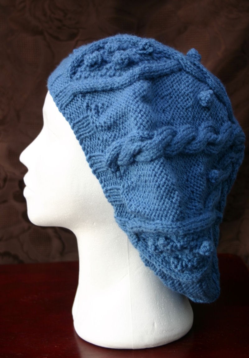 Blue Cable Knit Beret Hat