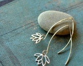 Lotus Flower long sterling silver earrings
