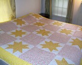 Yellow Stars and Red Cherries Full/ Queen Quilt