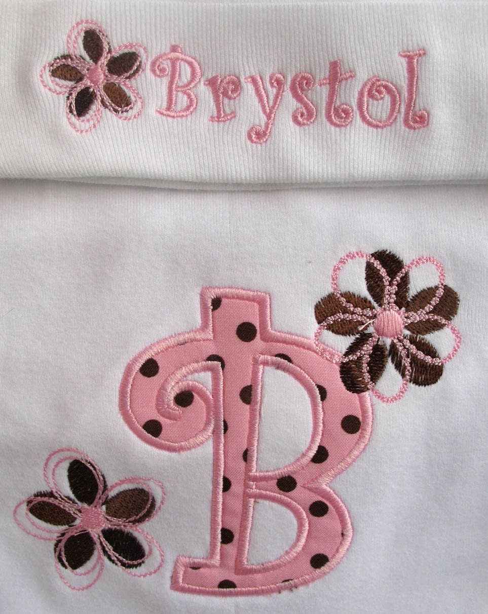 Baby Personalized Gown Hat Set Flowers Polka Dots Monogrammed Custom Sleeper Sack Beanie Cap Newborn