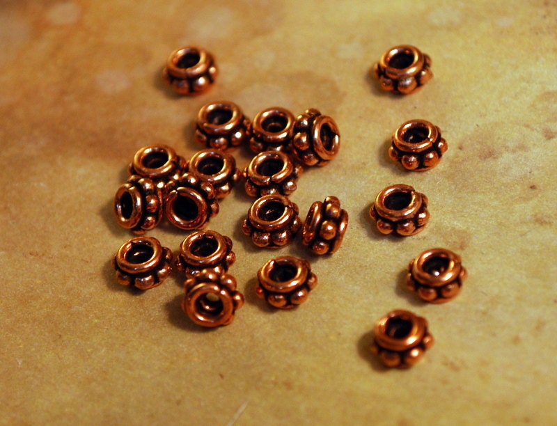 QTY 20  - Solid Copper Beaded Spacer  6mm Bead Findings -  Free Shipping US