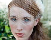 Bridal Birdcage Veil with Plain Edge Easy Fit in Super Soft Ivory or White French Netting
