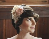 Blush and Ivory Dupioni Silk Mini Hat with Sparkle Handmade Floral Bridal Accessory