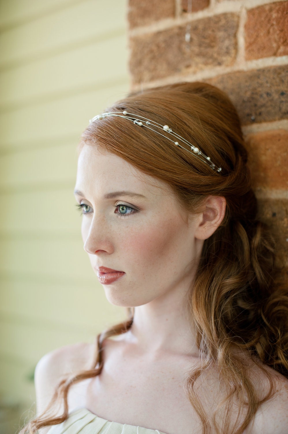 Bridal Headband Three Strand Swarovski Pearl and Crystal Hairband Simple and Modern