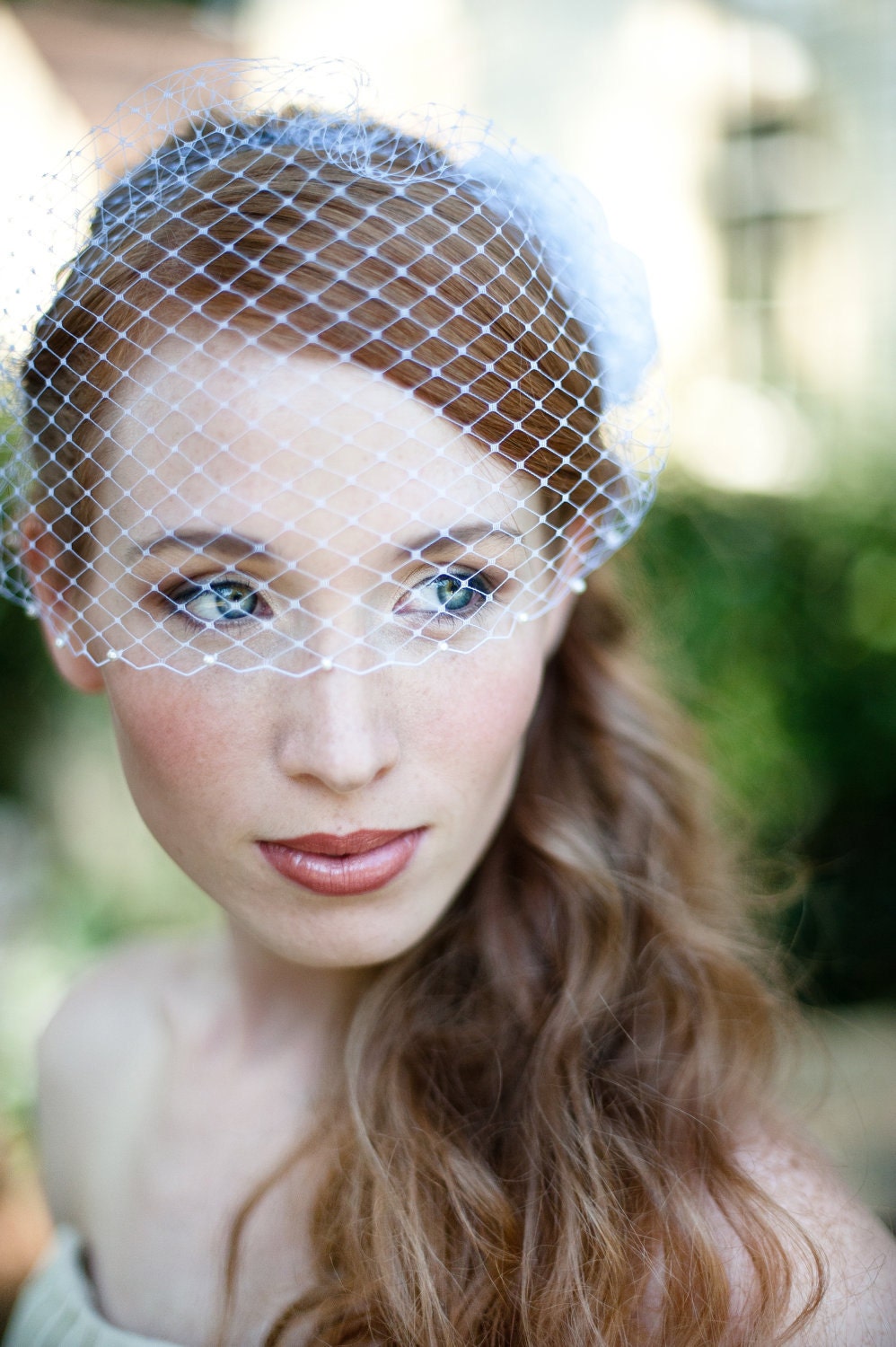 Bridal Birdcage Veil with Swarovski Pearl Edge Easy Fit in Ivory or White French Netting
