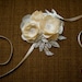 Handmade Bridal Mini Hat with Three Dupioni Silk Flowers and Rhinestone Details