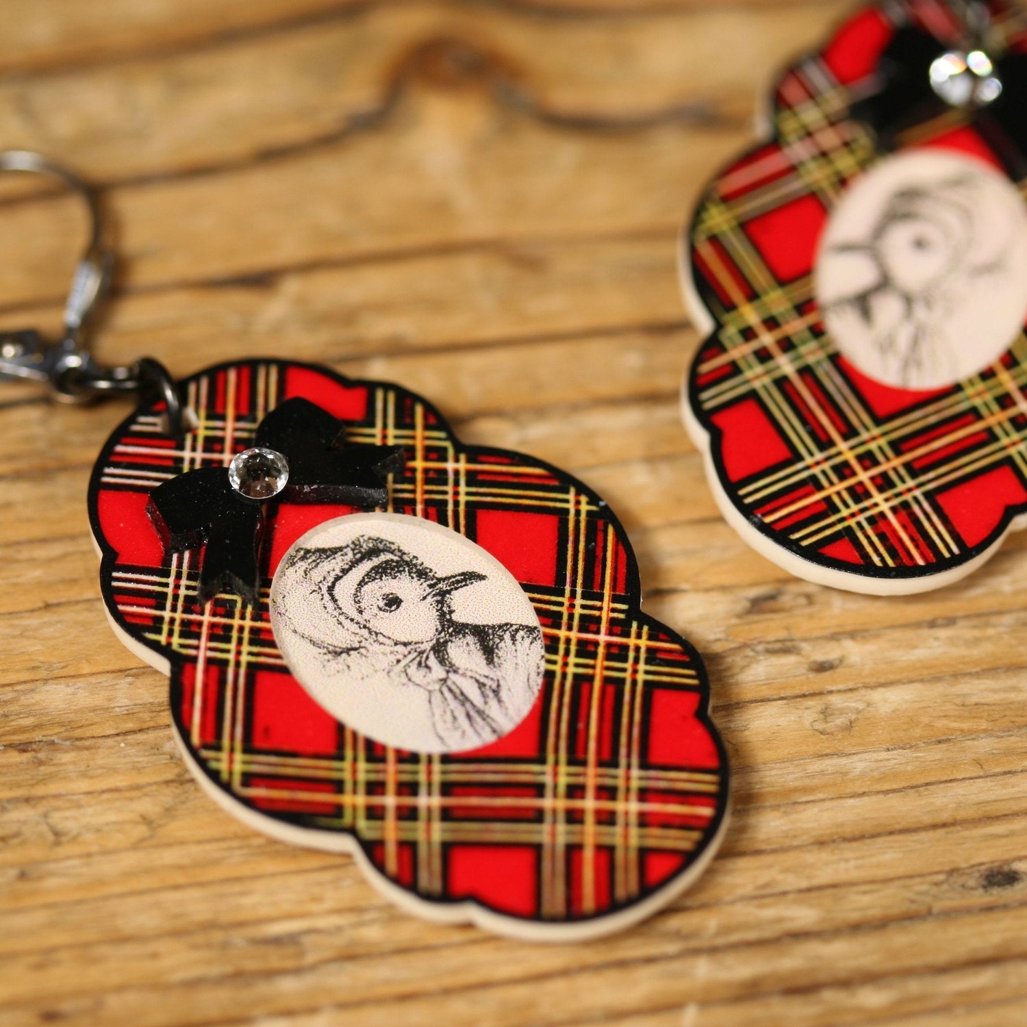Red Plaid Duck Earrings