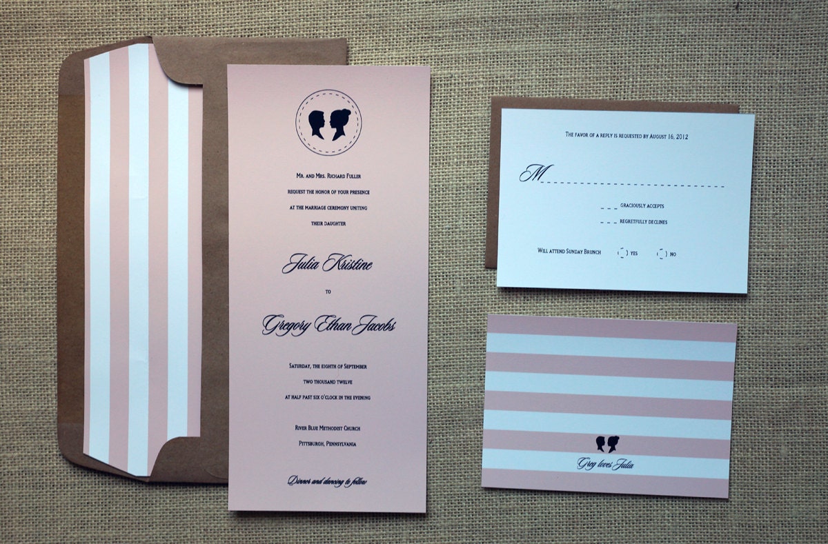 Elegant Silhouette and Stripes Wedding Invitations