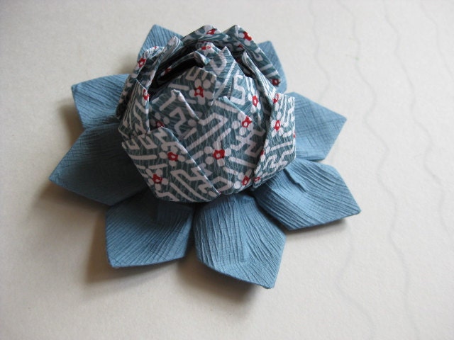 Origami Lotus Flower - Teal and Red