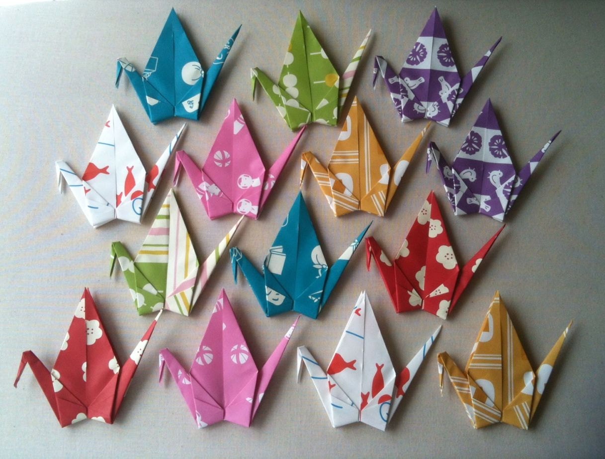 14 Large Paper Cranes in Assorted Design - Tenugui