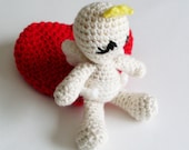 Holiday Yarn Toy:  Children Valentine's Day Cupid Cherub Doll with a Bright Red Heart Pouch - Crocheted and Designed by The Silver Hook