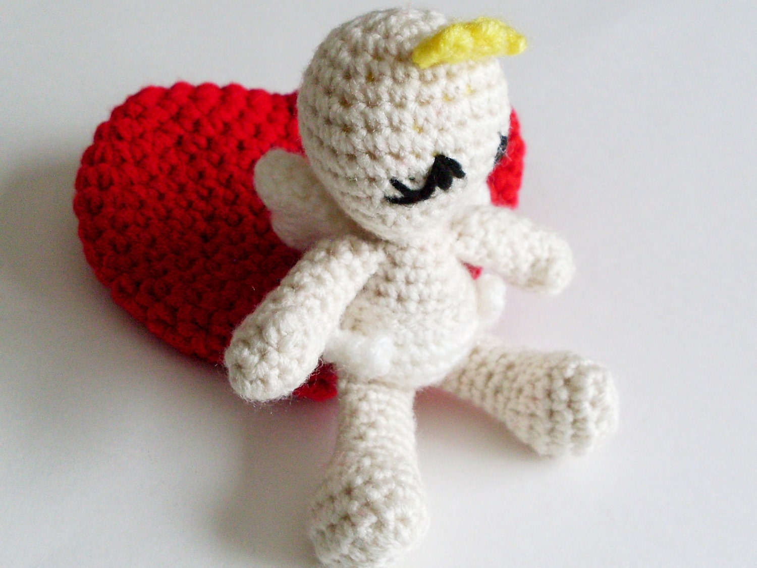 Holiday Yarn Toy:  Children Valentine's Day Cupid Cherub Doll with a Bright Red Heart Pouch - Crocheted and Designed by The Silver Hook
