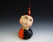 SALE -- folk art halloween clown art doll orange and black