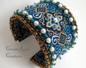 REGINA Blue beaded Regal cuff bracelet from CrownRose Couture line. Non-allergic