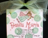 Ceramic Hand Painted Birth Announcement - Baptism - Child's Birthday Tile 8x8 with Ribbon